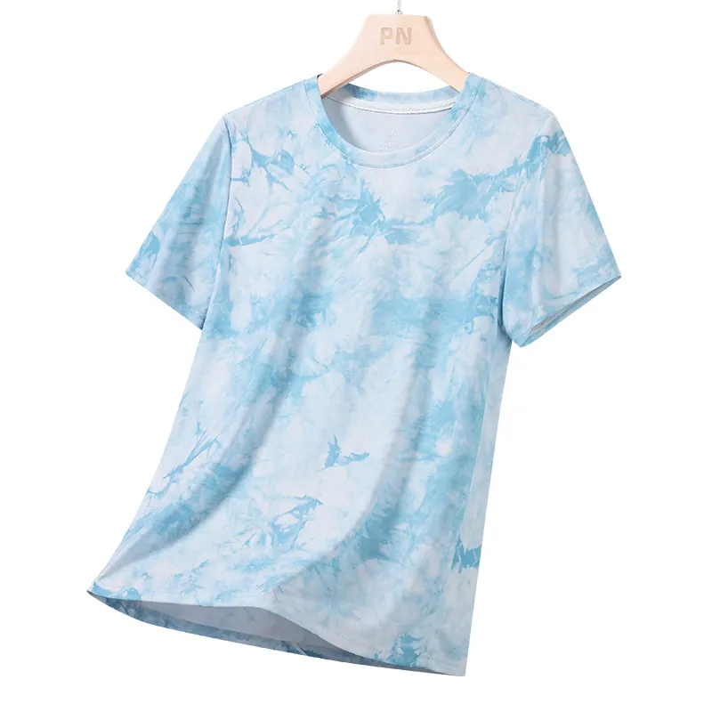 T-Shirt Décontracté à Manches Courtes pour Hommes en Polyester à Séchage Rapide Imprimé Tie Dye Col Rond Hauts d'Été pour Jeunes Hommes Sportifs