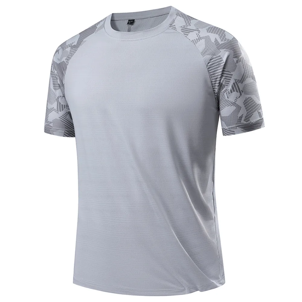 Herren Schnelltrocknendes Sport T-Shirt Atmungsaktiv Kurzarm Rundhals Mesh Stoff Geometrisches Camouflage Druck Sommer Activewear Top