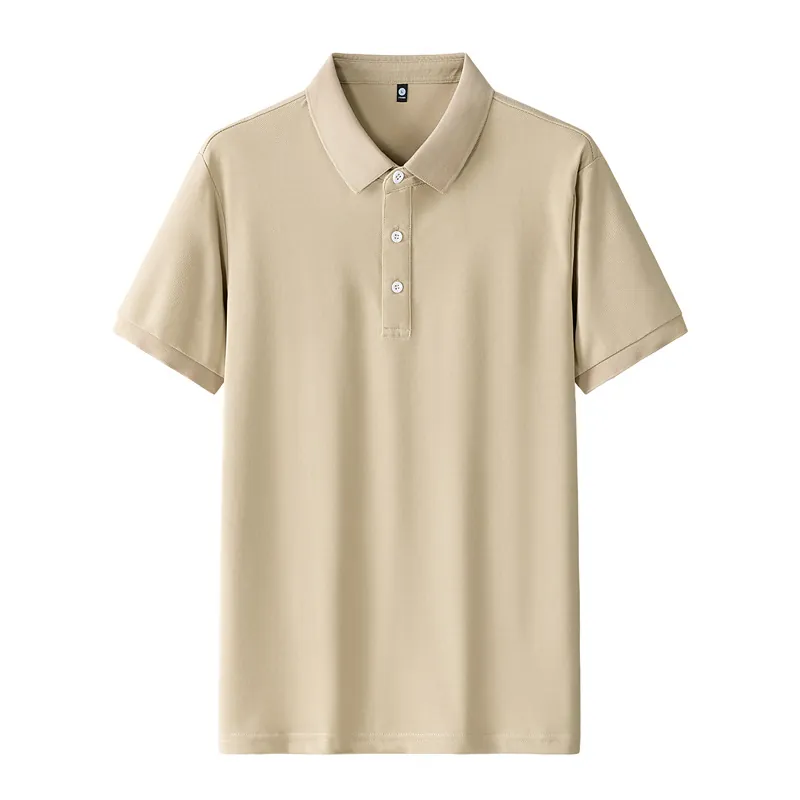 Men's Short Sleeve Polo Shirt Breathable Polyester Solid Color Casual Business Uniform Top With Lapel Collar