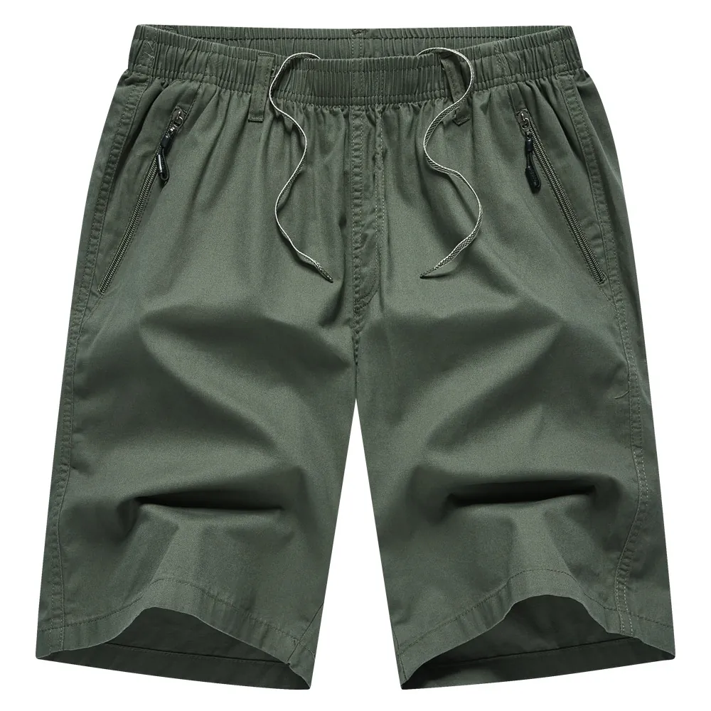 Pantaloncini Cargo Casual da Uomo in Puro Cotone Vita Elastica Con Coulisse Tasche Con Cerniera Estate All'aperto Shorts Taglie Forti