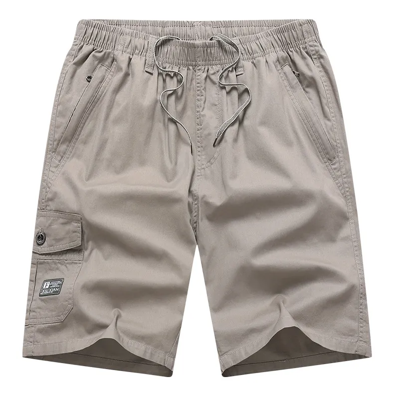 Men Cotton Cargo Shorts Elastic Waist Drawstring Multi Pockets Summer Casual Loose Pants For Men Daily Outdoor Shorts