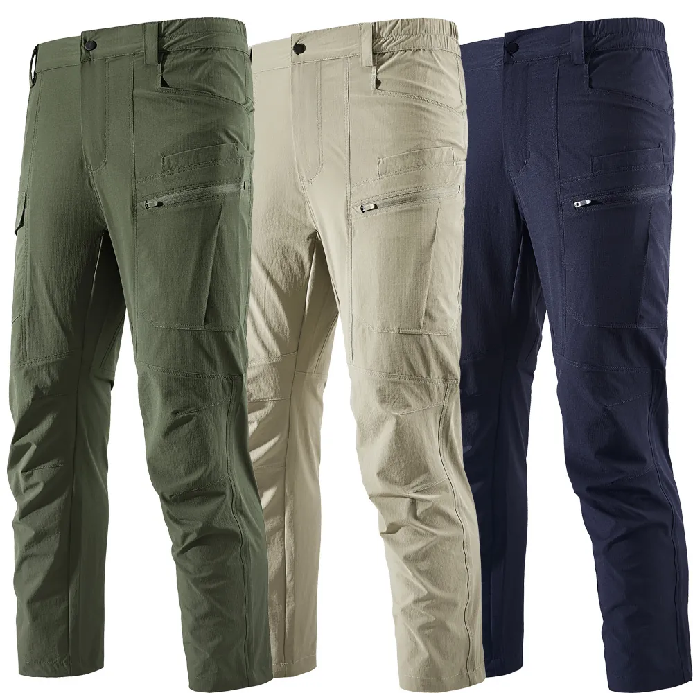 Men's Outdoor Tactical Cargo Pants Quick Dry Lightweight Multi Pocket Hiking Trousers Nylon Spandex Casual Work Pants