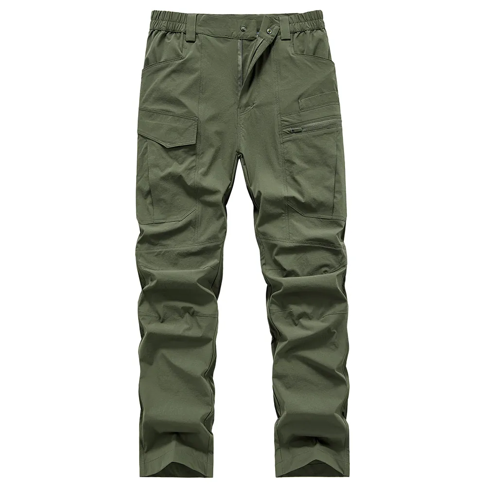 Men's Quick Dry Tactical Cargo Pants Outdoor Lightweight Multi Pocket Elastic Waist Casual Work Trousers For Hiking Camping