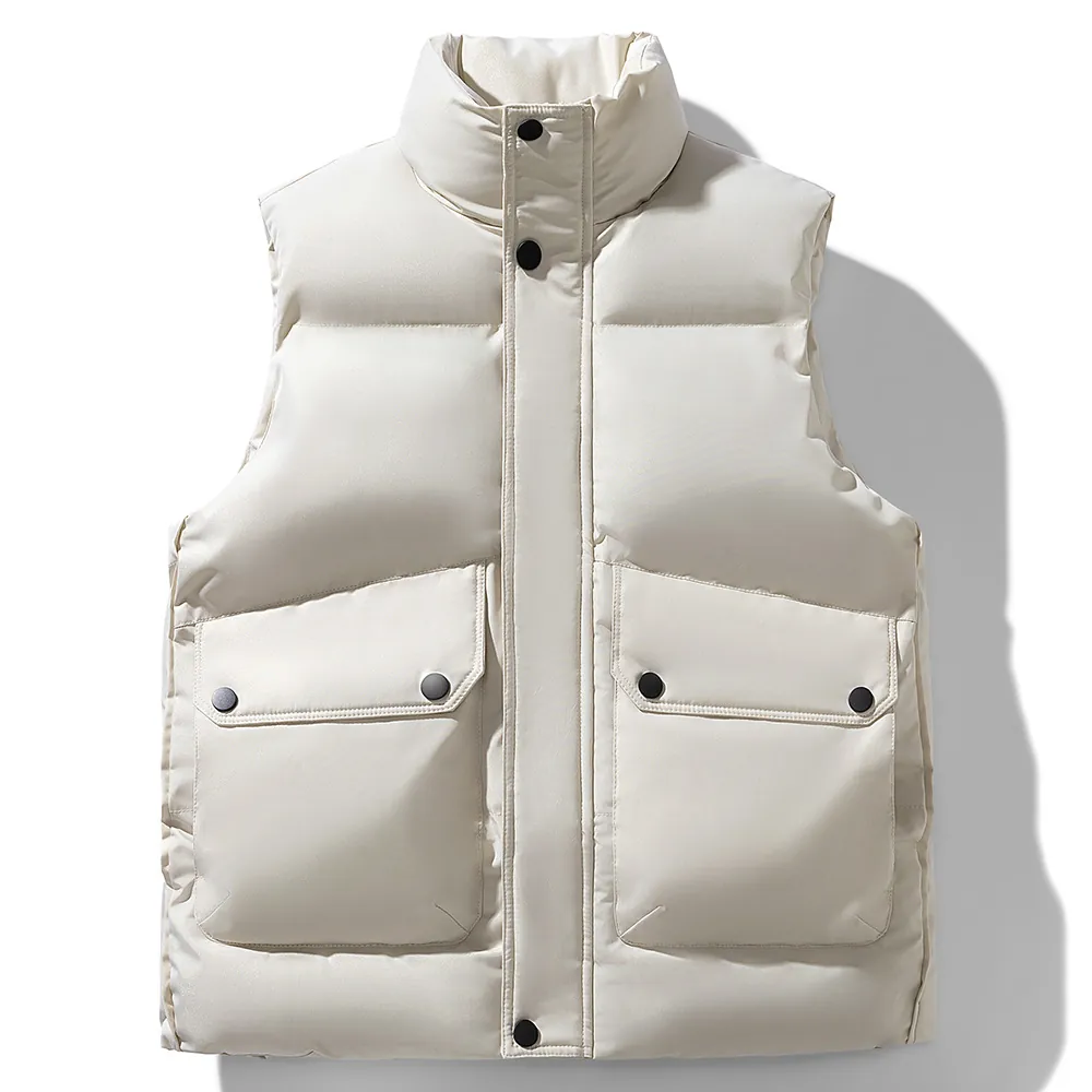Gilet Imbottito Caldo Invernale da Uomo Solido Colore Collo Rialzato Trapuntato Giacca Senza Maniche Casual Ampia Capispalla Puffy