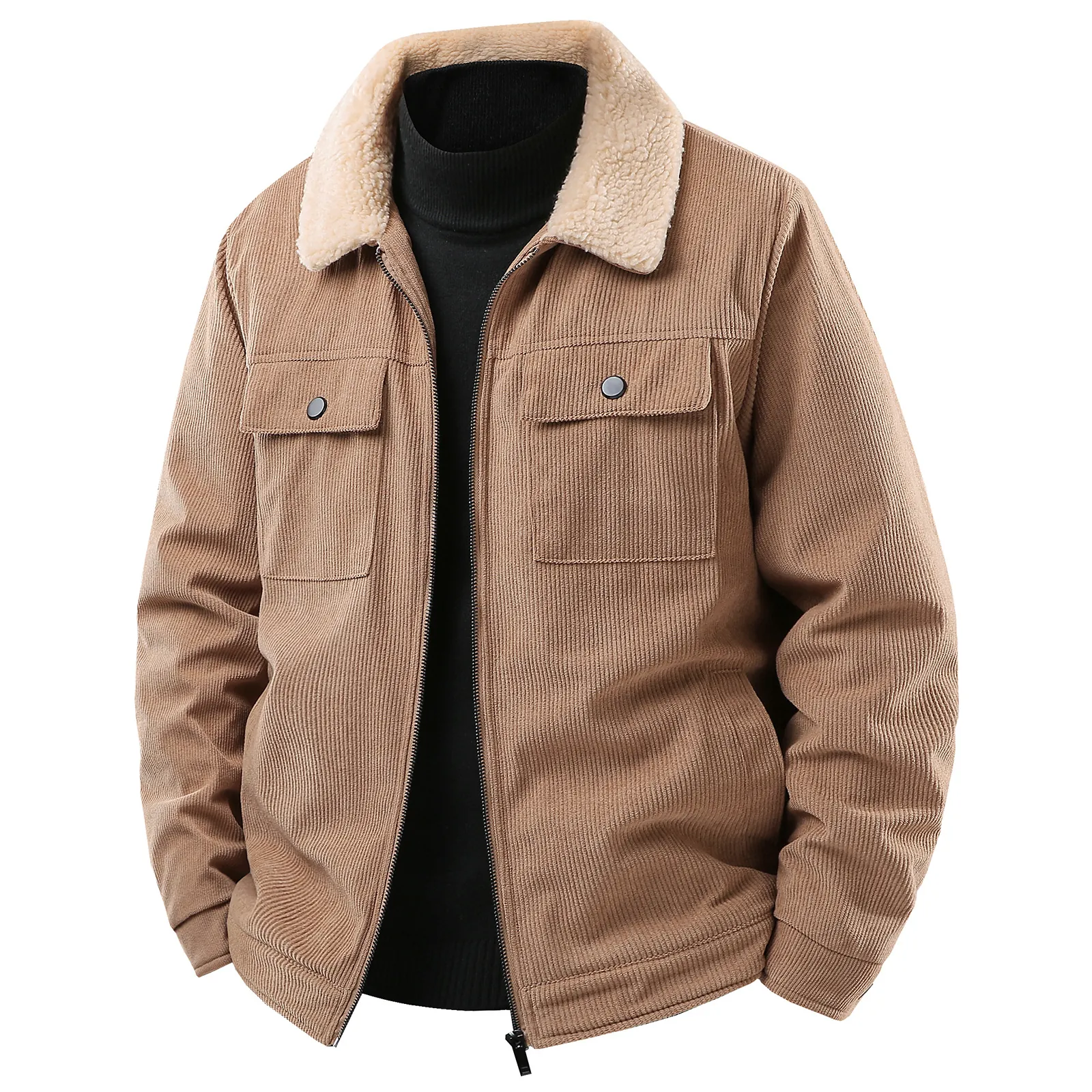 Herren Winter Cordjacke Mit Sherpa Fleece Futter Revers Workwear Mantel Verdickt Warm Multi Taschen Outerwear Casual Fashion Top