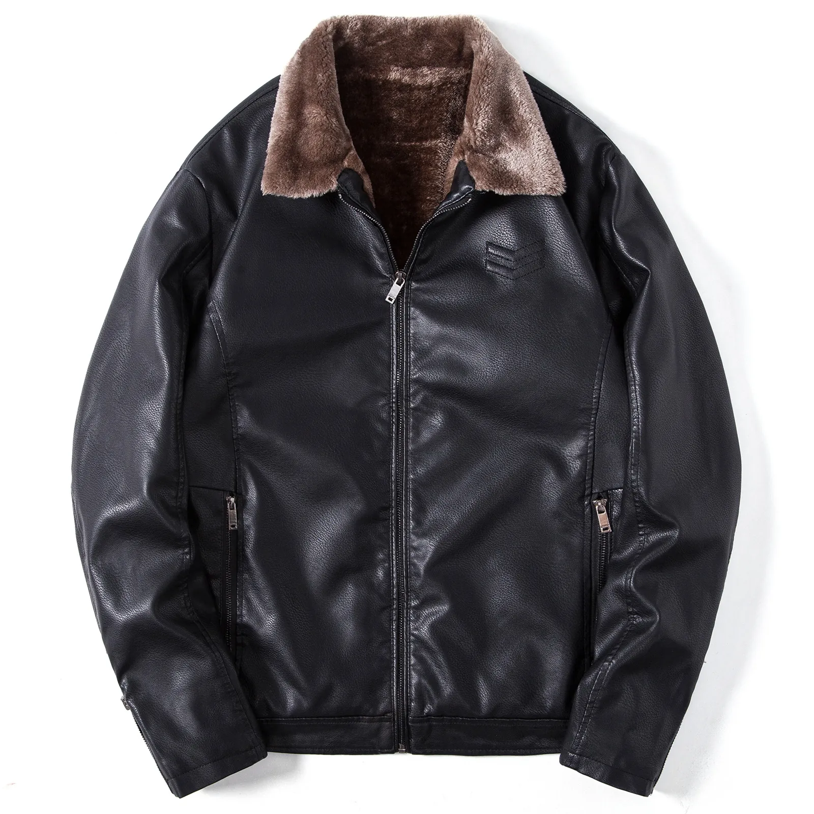 Heren PU Leren Jas Met Kunstbontkraag Verdikte Pluche Voering Warme Winterjas Casual Half Lang Motorjas Biker Outerwear