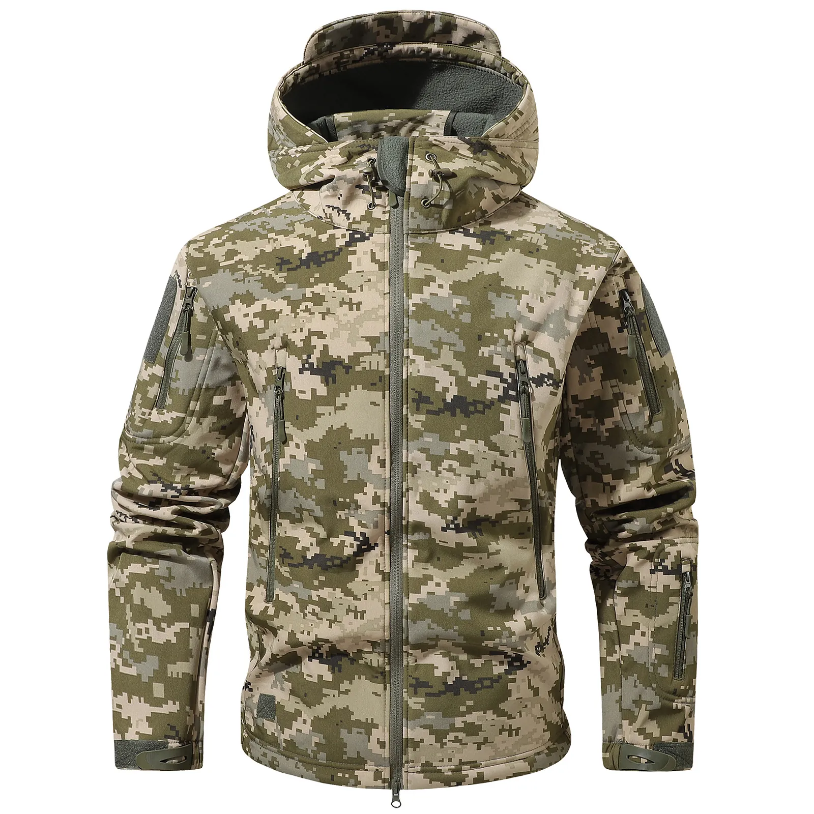 Men Tactical Softshell Jacket Windproof Waterproof Military Camouflage Hooded Coat Outdoor Hiking Climbing Warm Fleece Lined Outerwear