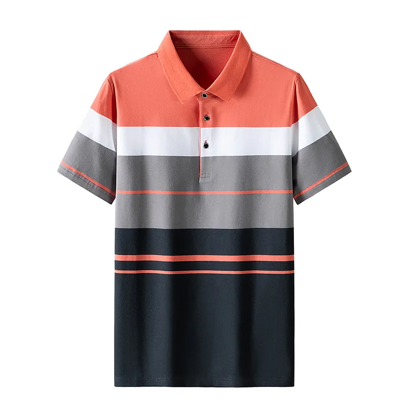 Herren Business Casual Gestreiftes Polo-Shirt Kurzarm Baumwollmischung Atmungsaktiv Farbblock Patchwork Sommer Top