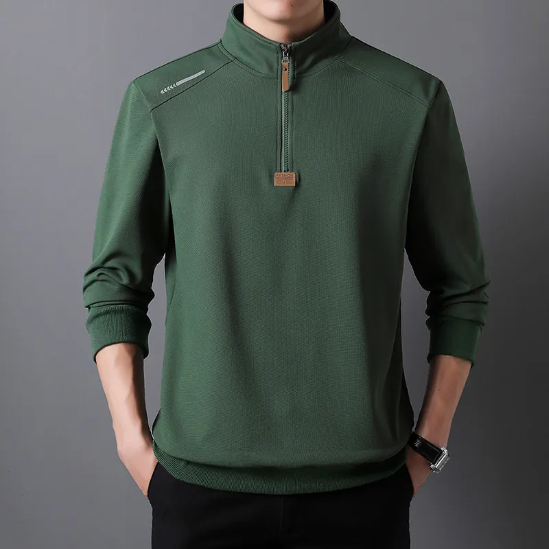 Sudadera Casual para Hombre con Media Cremallera Cuello Alto Manga Larga Pullover Ajustado Top Deportivo Color Sólido