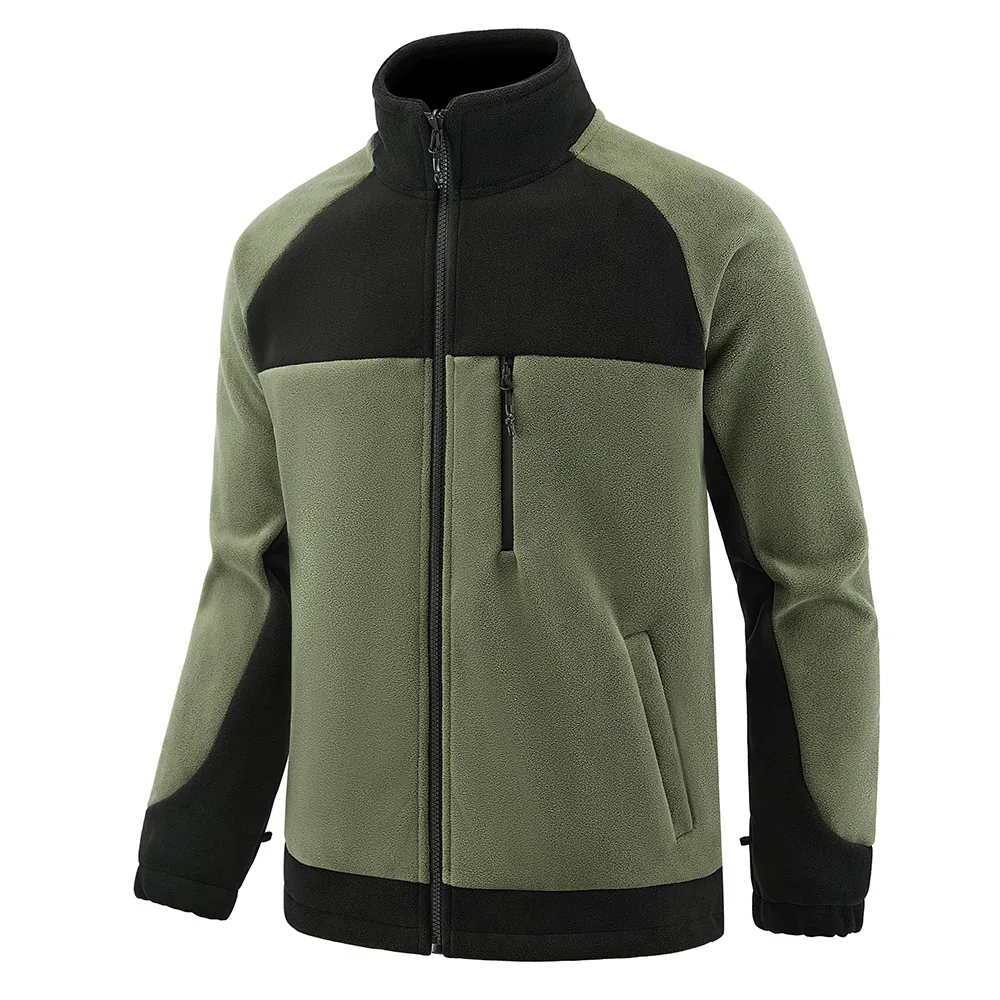 Men's Outdoor Full Zip Fleece Jacket Stand Collar Polar Fleece Warm Coat Winter Casual Color Block Sports Outerwear