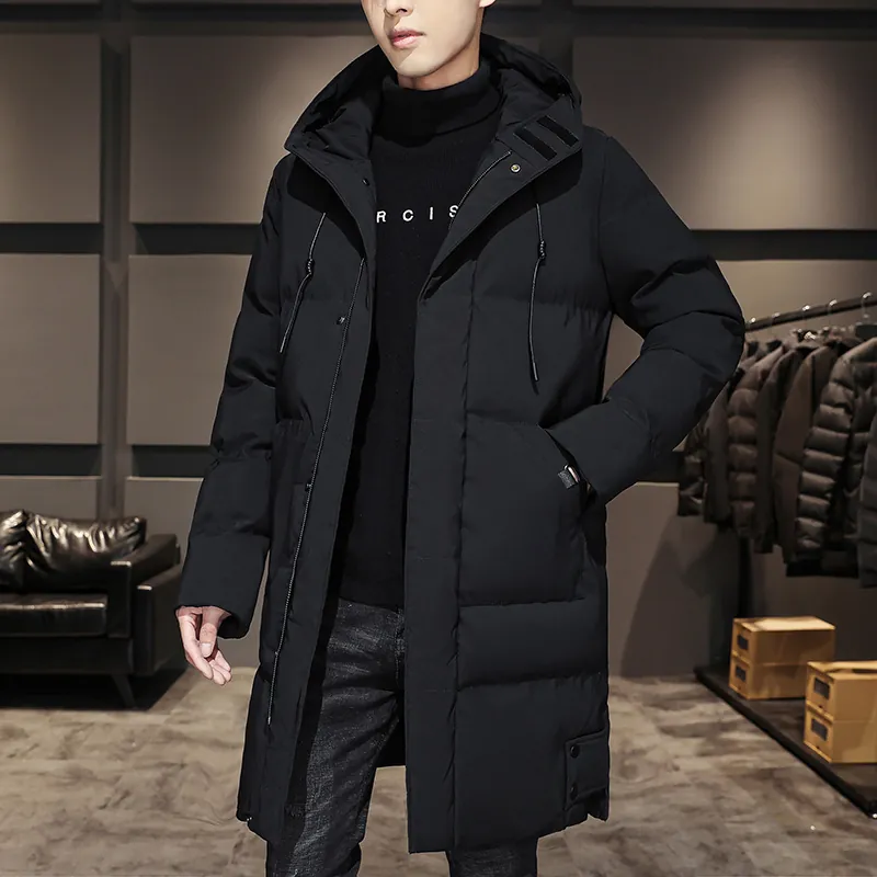 Cappotto Invernale Lungo da Uomo Con Cappuccio Piumino Ispessito Caldo Antivento Tinta Unita Parka Comodo Giacca Moda Casual