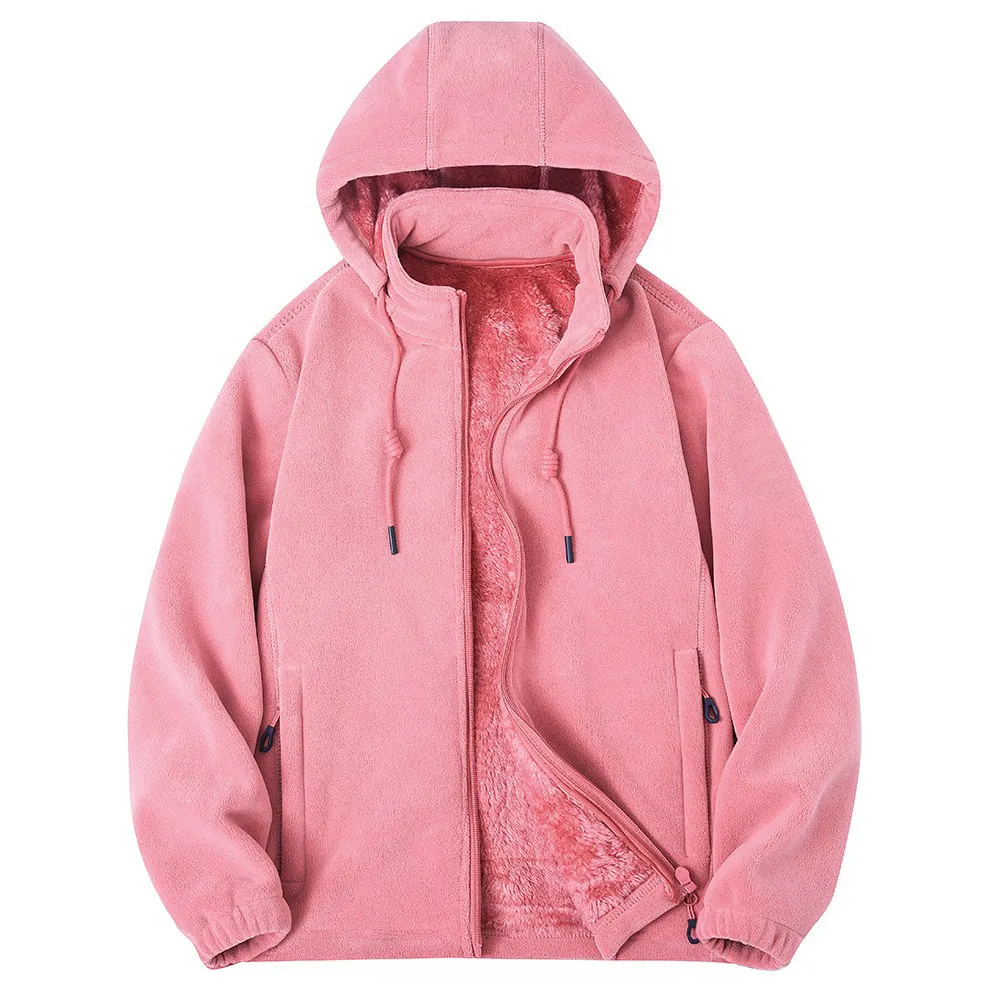 Giacca in Pile Calda Invernale Unisex Con Cappuccio Cappotto in Pile Polare Ispessito Felpa Termica Con Zip per Uomo Donna