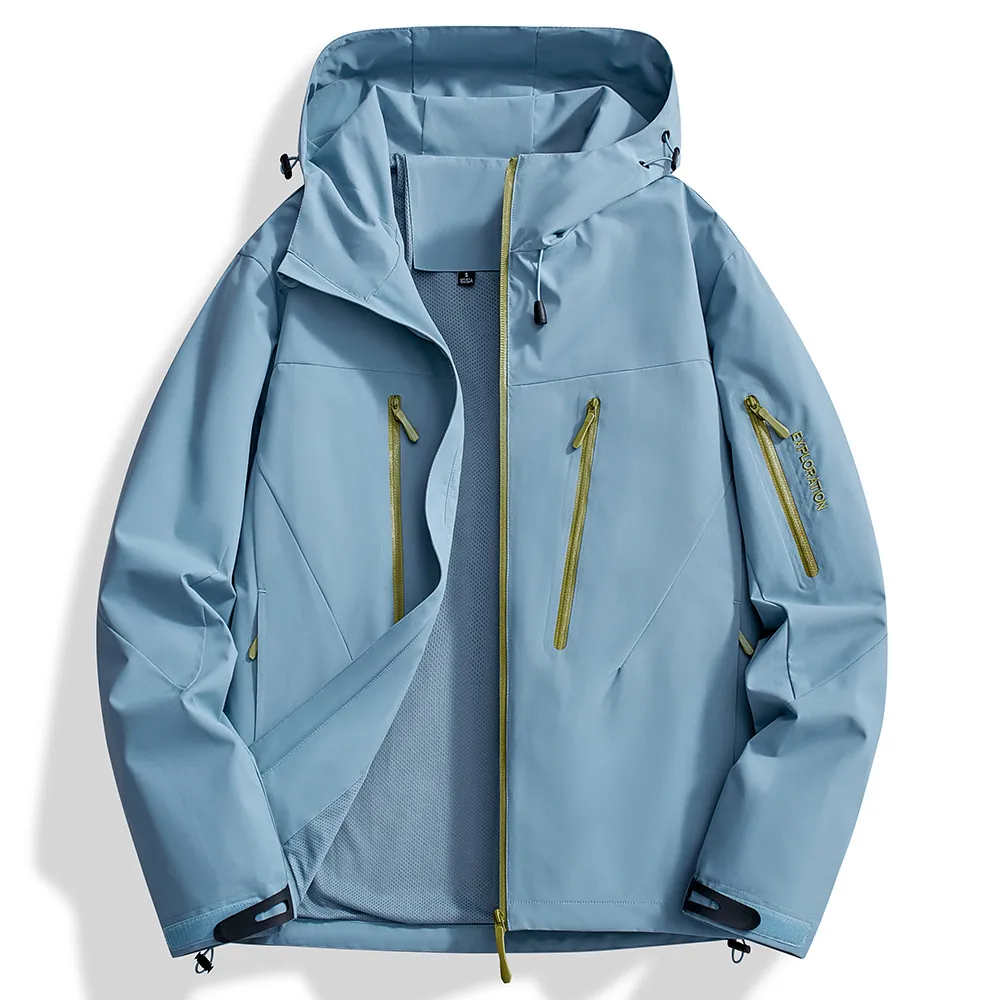 Men Women Outdoor Waterproof Hiking Jacket Windproof Hooded Mountain Coat Functional Shell exploration Print Trekking Outerwear