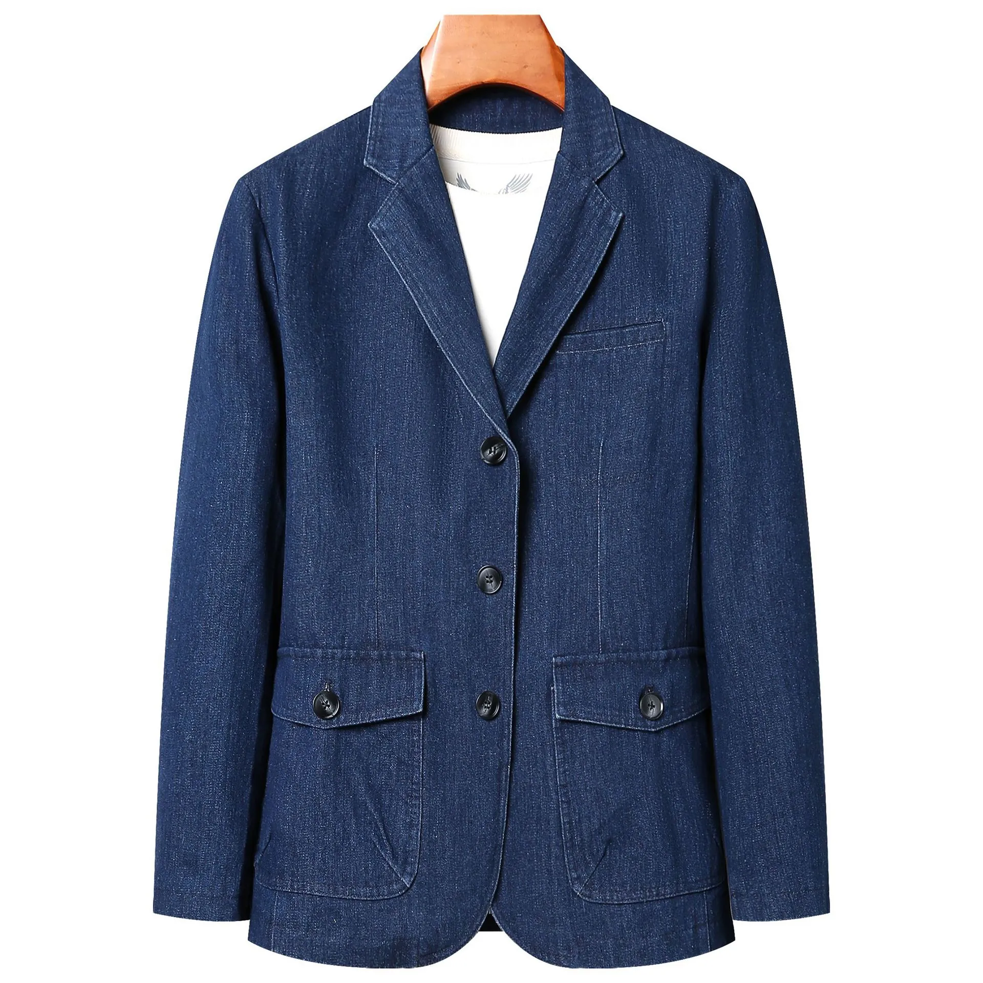 Blazer en Denim pour Hommes Mélange de Coton Respirant Business Décontracté Col à Revers Couleur Unie pour Bureau Quotidien