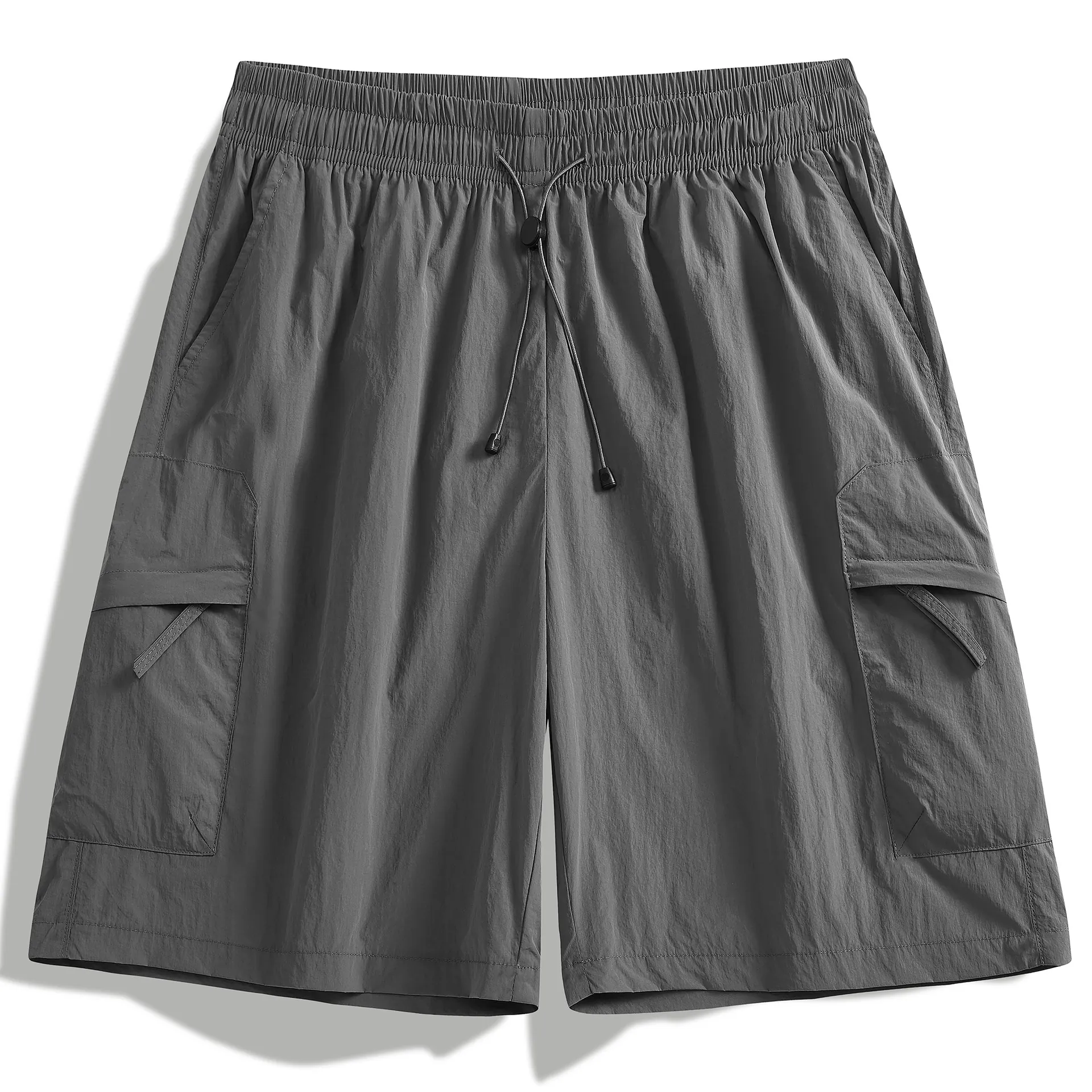 Men Women Summer Loose Casual Cargo Shorts Nylon Fabric Breathable Quick Dry Drawstring Waist Solid Color Athletic Shorts