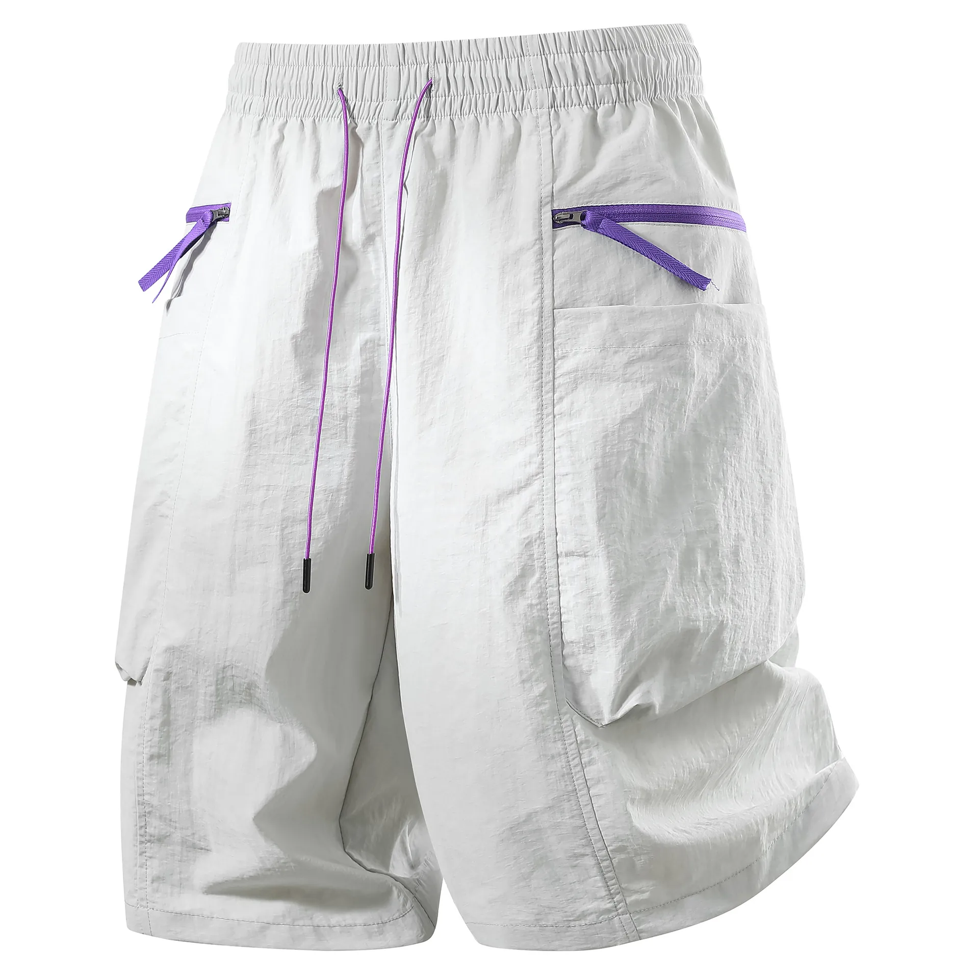 Men Cargo Shorts 100% Nylon Loose Fit Quick Dry Summer Streetwear Casual Multi Pocket Drawstring Zipper Shorts Men Bottoms