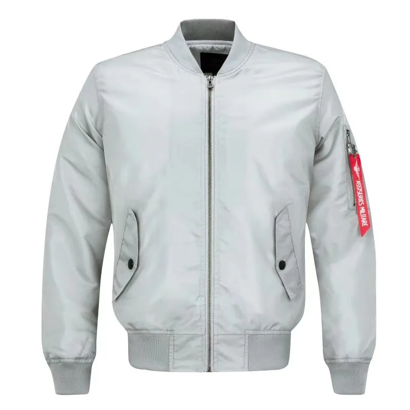 Men MA-1 Flight Bomber Jacket Plus Size Windproof Casual Military Outerwear With Utility Pocket And Contrast Orange Lining
