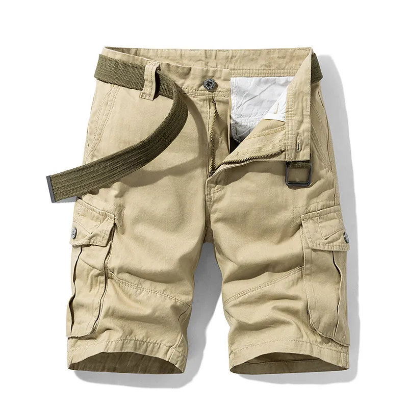 Men's Vintage Cotton Cargo Shorts Multi Pockets Summer Casual Loose Straight Leg Work Shorts With Belt