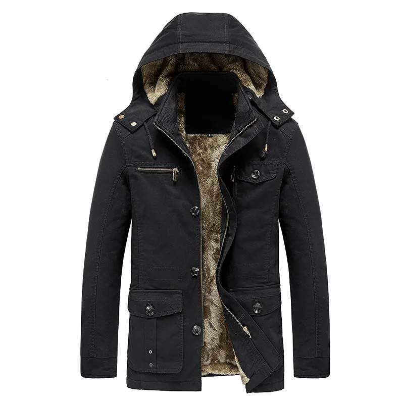Herren Kapuzenjacke mit Fleece-Futter Warmer Winterparka Baumwolle Gewaschener Casual Outdoor Workwear Jacke für Männer