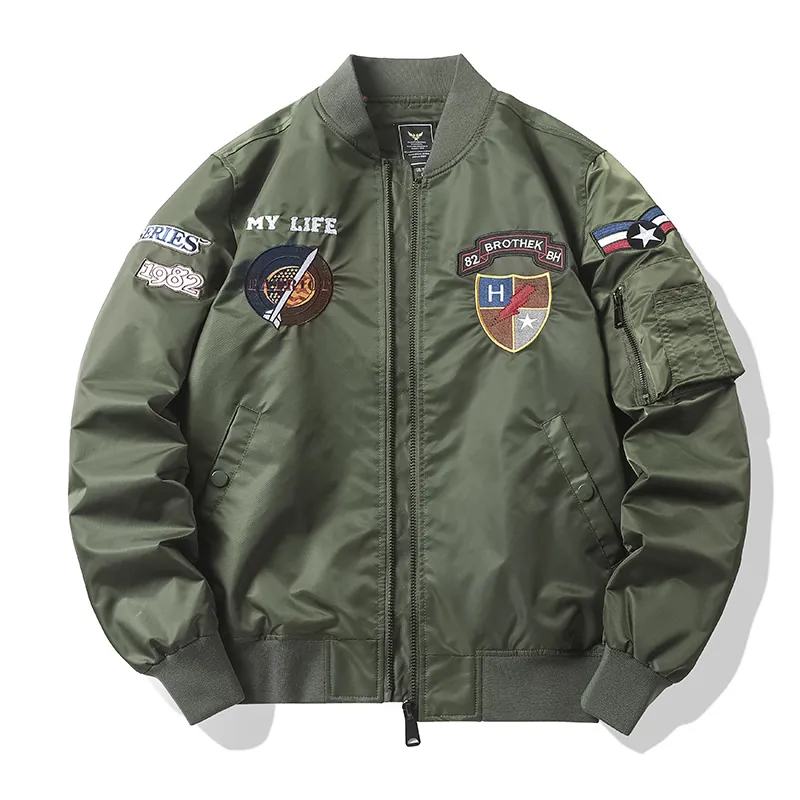 Giacca Bomber da Volo MA-1 da Uomo in Nylon Con Ricamo Militare Antivento Full Zip Casual Streetwear Vintage