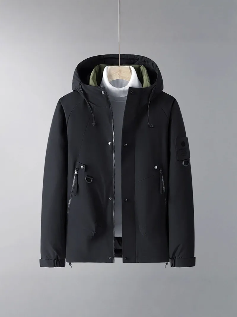 Men Hooded Padded Jacket Winter Warm Thickened Windproof Outerwear Casual Workwear Parka Coat With Multiple Pockets