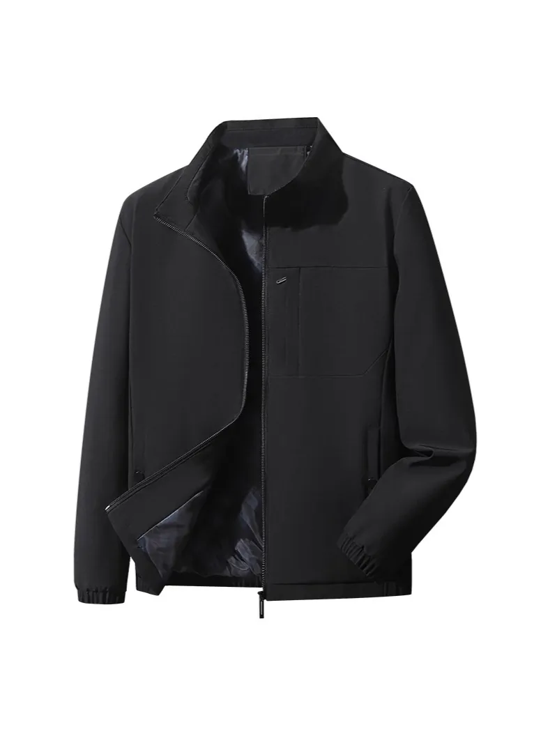 Men Business Casual Windproof Stand Collar Jacket With Plaid Lining Multi Pocket Loose Fit Spring Fall Outerwear Coat