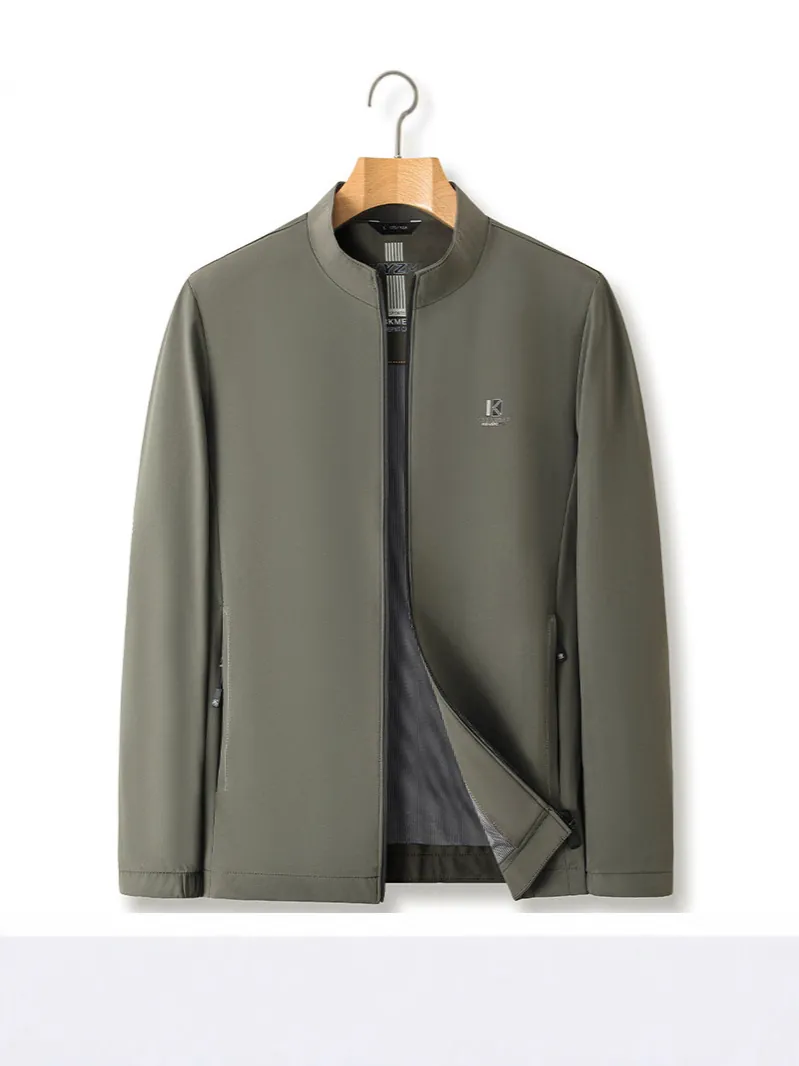 Giacca da Uomo Casual con Colletto alla Coreana Antivento con Cerniera Leggera Primavera Autunno Cappotto Business con Tasche