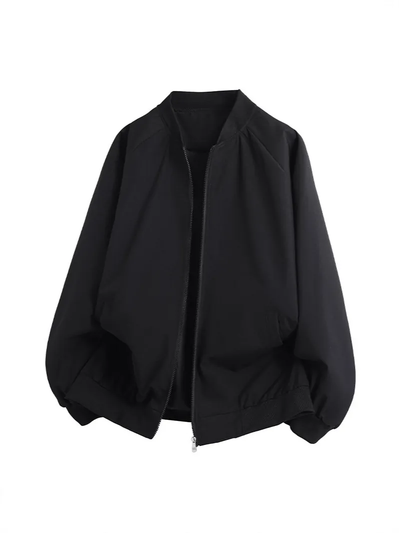 Men Casual Stand Collar Bomber Jacket Zipper Solid Color Baseball Coat Windbreaker Loose Outerwear Spring Autumn Top