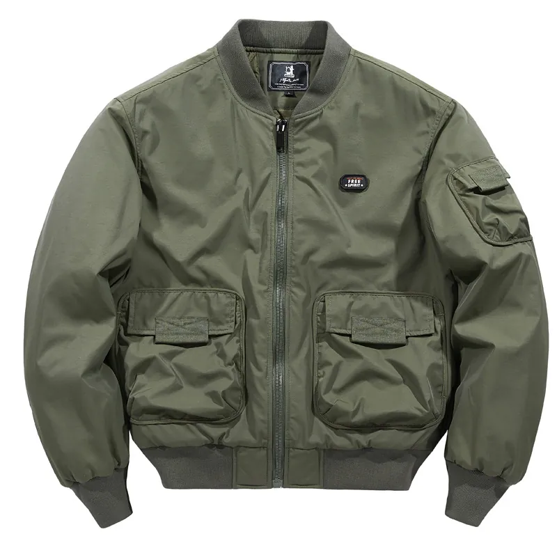 Men Thickened Flight Jacket Windproof Loose Bomber Jacket With Quilted Lining Multi Pockets Winter Casual Workwear Coat