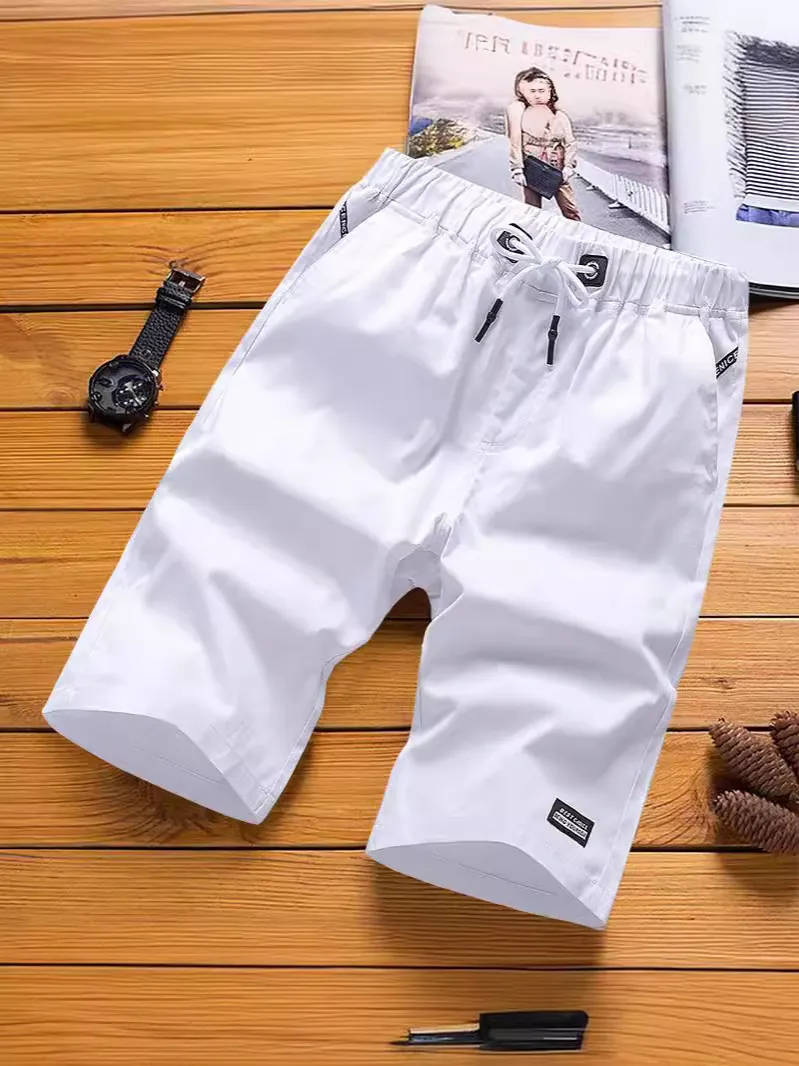 Men's Casual Cotton Shorts Summer Breathable Loose Elastic Waist Drawstring Five Point Pants For Running Fitness Sports