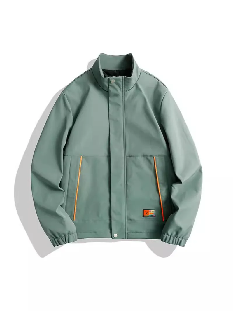 Men Casual Stand Collar Workwear Jacket Windproof Solid Color Elastic Cuffs Zipper Button Closure Outdoor Fashion Coat