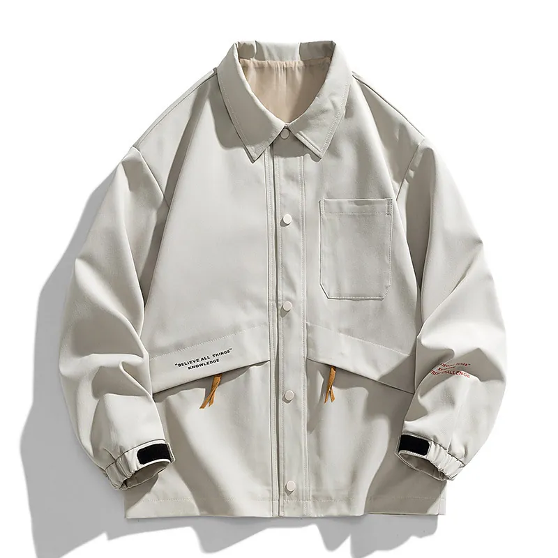 Men Casual Utility Jacket Polyester Workwear Streetwear Outerwear Multi Pockets Turn Down Collar Coat For Spring Autumn