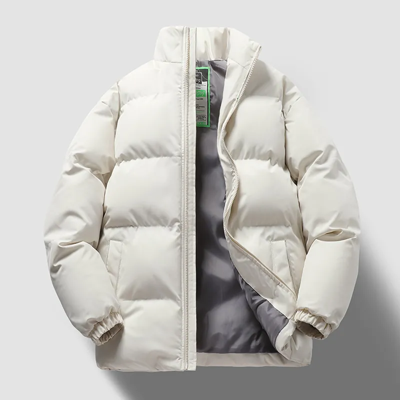 Men's Casual Stand Collar Puffer Jacket Thick Warm Winter Coat Solid Color Windproof Zipper Outerwear For Men Autumn Winter