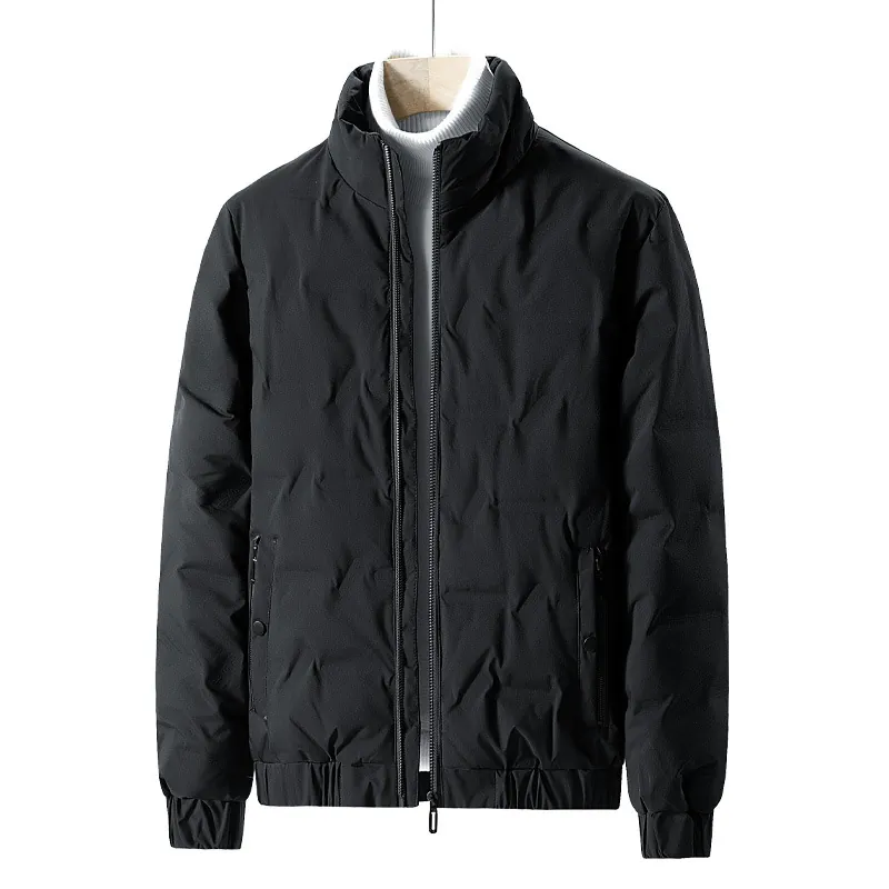 Herren Casual Daunenjacke Polyester Graue Entendaunen Füllung Stehkragen Gesteppt Gefüttert Wintermantel Winddicht Warm Oberbekleidung