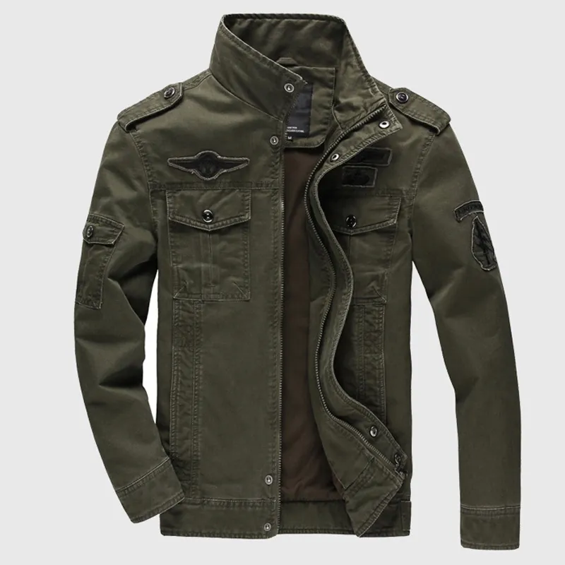 Herren Mode Militär Cargo Jacke Stehkragen Baumwolle Winddicht Mehrfachtaschen Outdoor Lässig Top Armeegrün Schwarz Khaki