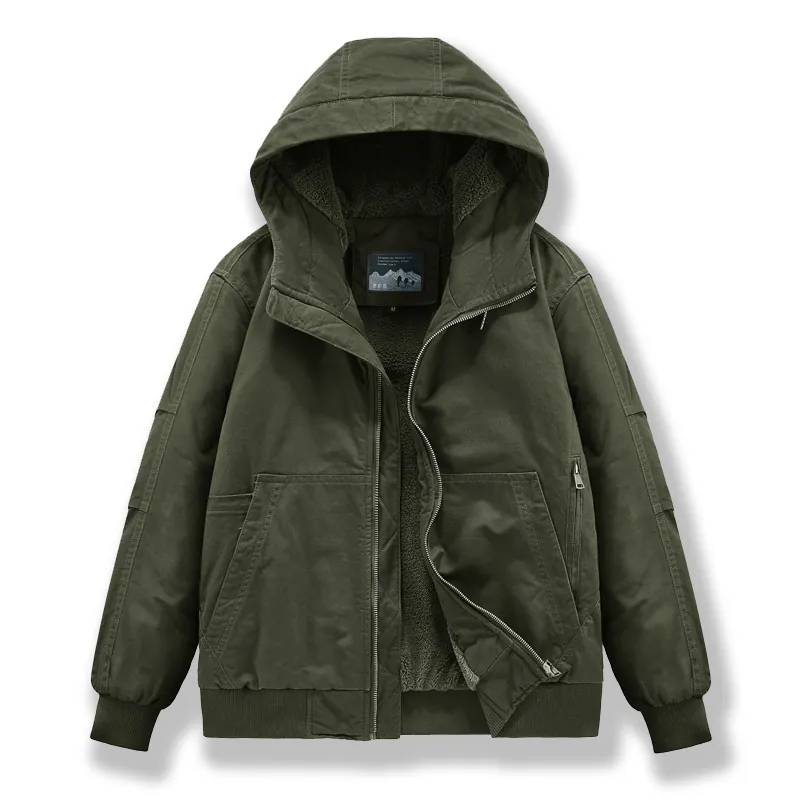 Herren Workwear Jacke Mit Kapuze Winter Schwere Baumwolle Segeltuch Mantel Sherpa Gefüttert Warm Winddicht Einfarbig Viele Taschen Casual Jacke
