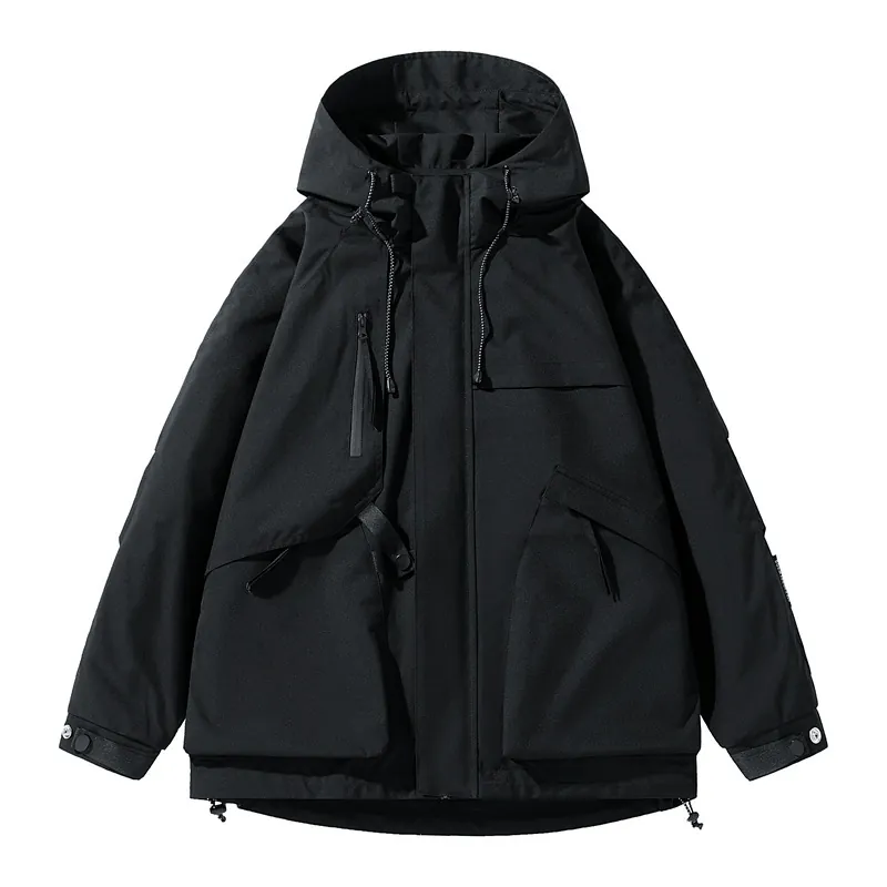 Giacca da Uomo Techwear Con Cappuccio Multitasche Utility Coat Vintage Loose Fit Cargo Antivento in Poliestere