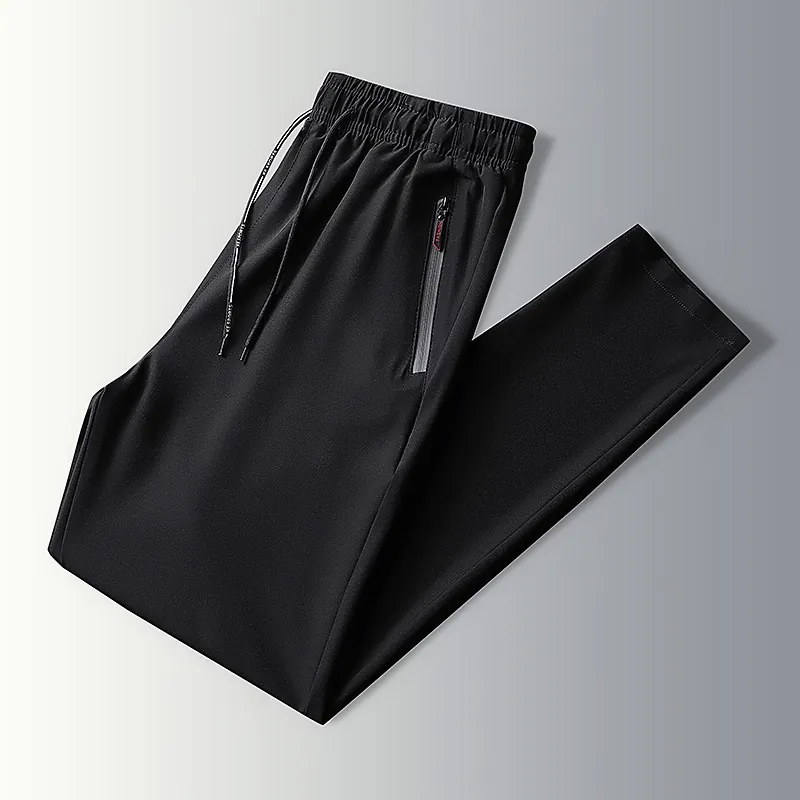 Men's Casual Ice Satin Straight Pants Thin Breathable Quick Dry Joggers With Zipper Pockets Solid Color Summer Trousers