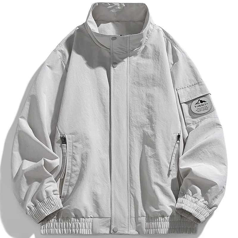 Chaqueta Cargo Utility Casual A Prueba De Viento Con Cuello Alto Para Hombre Primavera Otoño Deportes Al Aire Libre Con Capucha Y Cremallera