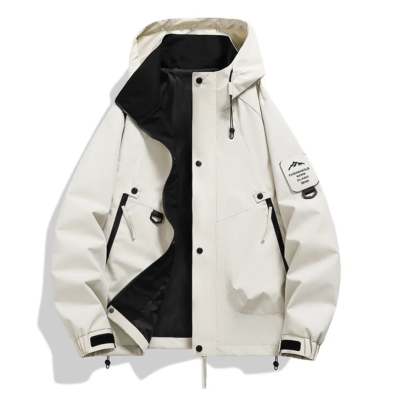 Men Hooded Windproof Jacket Waterproof Outdoor Hiking Coat Loose Fit Technical Windbreaker Versatile Unisex Casual Outerwear
