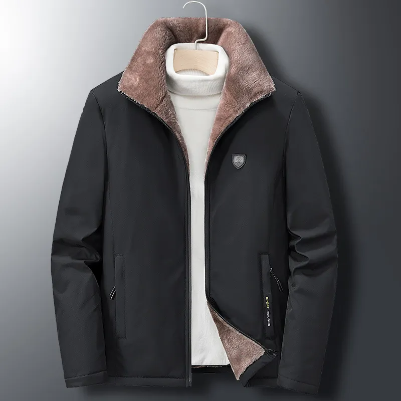 Veste Rembourrée en Coton Doublée de Molleton d'Hiver pour Hommes Manteau Chaud à Col Montant Épaissi pour Hommes Âgés