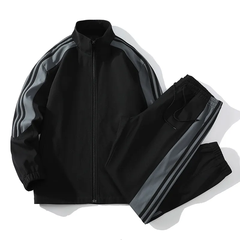 Men's Casual Sports Jacket And Pants Outfit Stand Collar Zipper Two Component Tracksuit Striped Windbreaker For Men