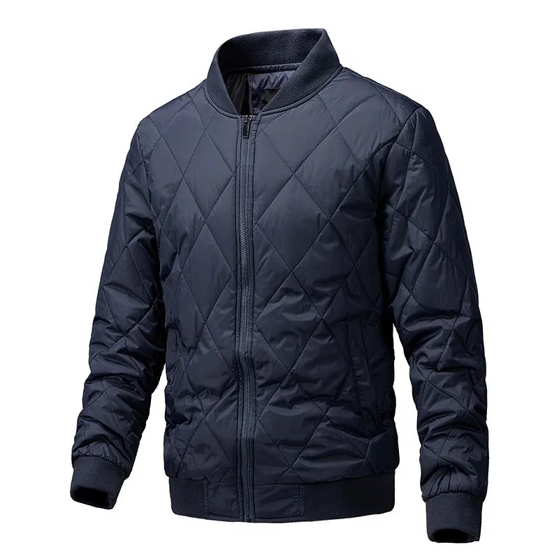 Herren Rautensteppung Bomberjacke Leicht Warm 100% Polyester Wattierter Mantel Reißverschluss Lässig Wintermode Für Männer