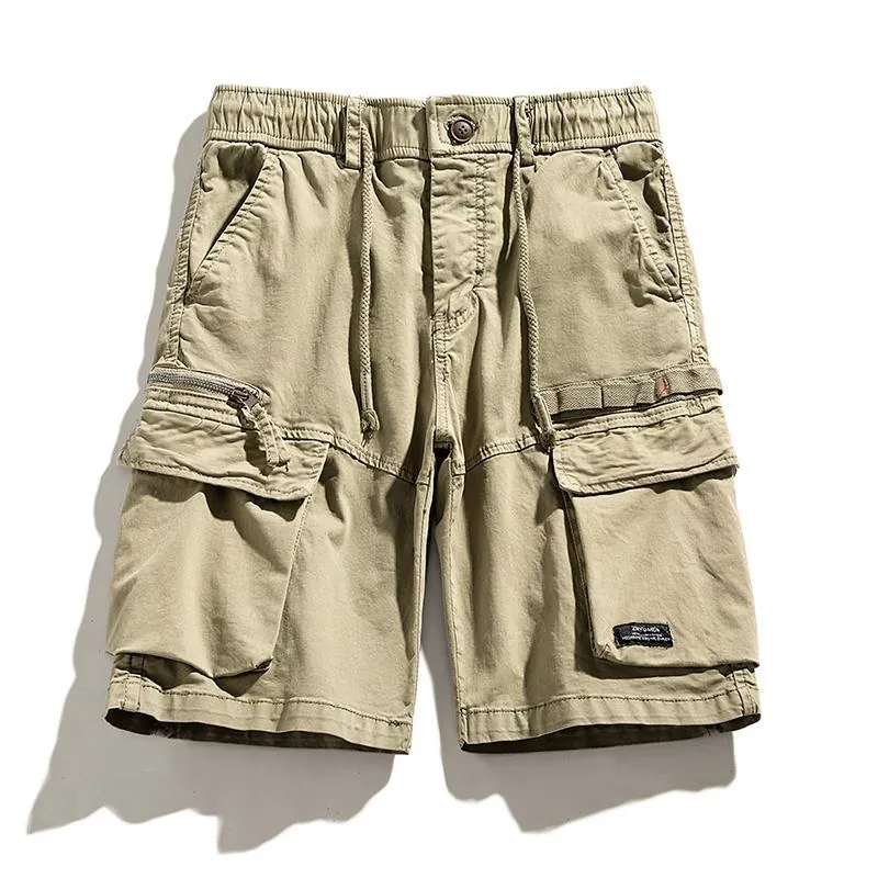 Men's Cargo Shorts Cotton Spandex Multi Pocket Outdoor Casual Japanese Style Drawstring Elastic Waist Workwear Shorts For Men