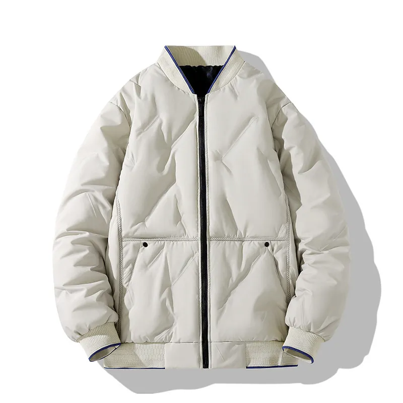 Men Plus Size Quilted Bomber Jacket Windproof Padded Coat Winter Outerwear Ribbed Collar Baseball Style Warm Bomber Jacket