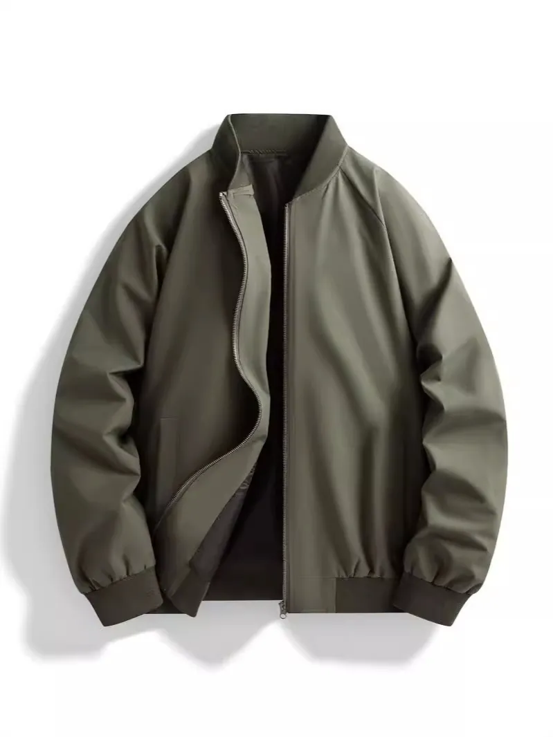 Men Casual Bomber Jacket Windproof Polyester Stand Collar Loose Baseball Outerwear For Spring Autumn Men Clothing