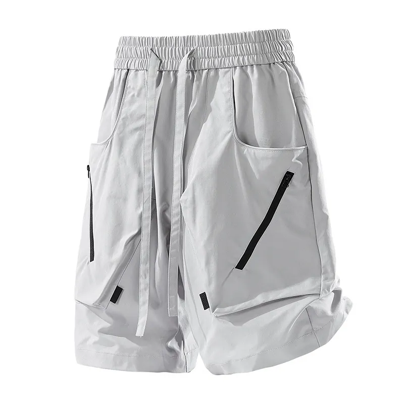 Men Cargo Shorts 100% Polyester Waterproof Quick Dry Techwear Shorts Elastic Waist Drawstring Large Pockets Outdoor Summer