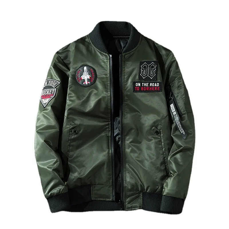 Giacca Bomber MA-1 da Uomo Reversibile con Toppe Ricamate Antivento Colletto in Piedi Giacca Invernale da Uomo