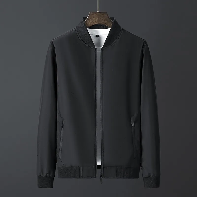 Men's Casual Bomber Jacket Stand Collar Windproof Outwear Solid Color Zipper Flight Jacket Coat For Spring Autumn