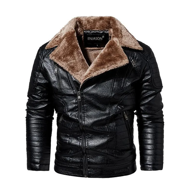 Men's European Style Faux Fur Lined Jacket Winter Thick Warm Windproof Cotton Fashion Outerwear Coat For Men